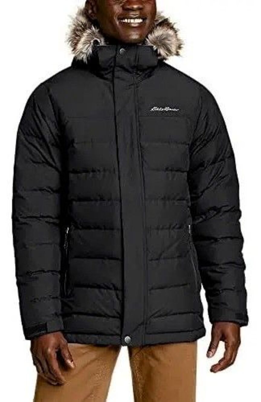 Eddie Bauer Black Boundary Pass Down Puffer Parka Removable Hood Men Size XLT
